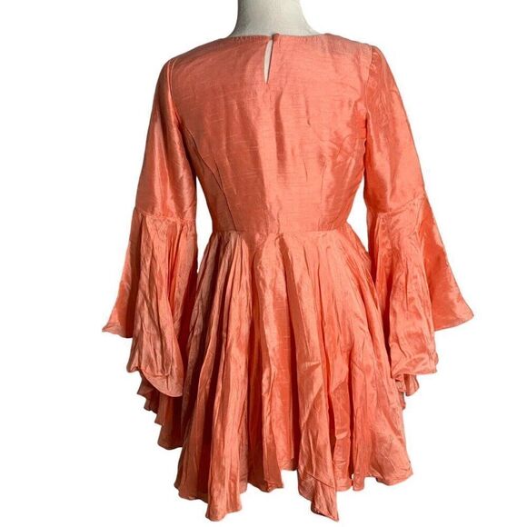 Vintage Handmade Shantung Mini Dress S Pink Bell Sleeve Fairy Princess Barbie - Picture 6 of 7